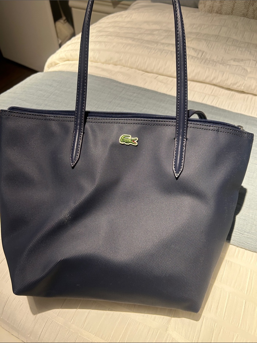 Lacoste Navy and Green Croc Tote